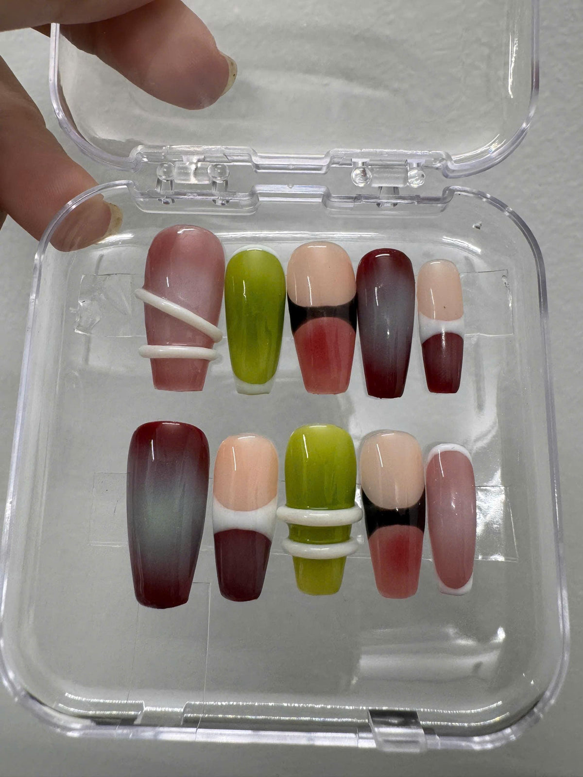 Olive, Wine, and Blush Abstract Ombre Press On Nails