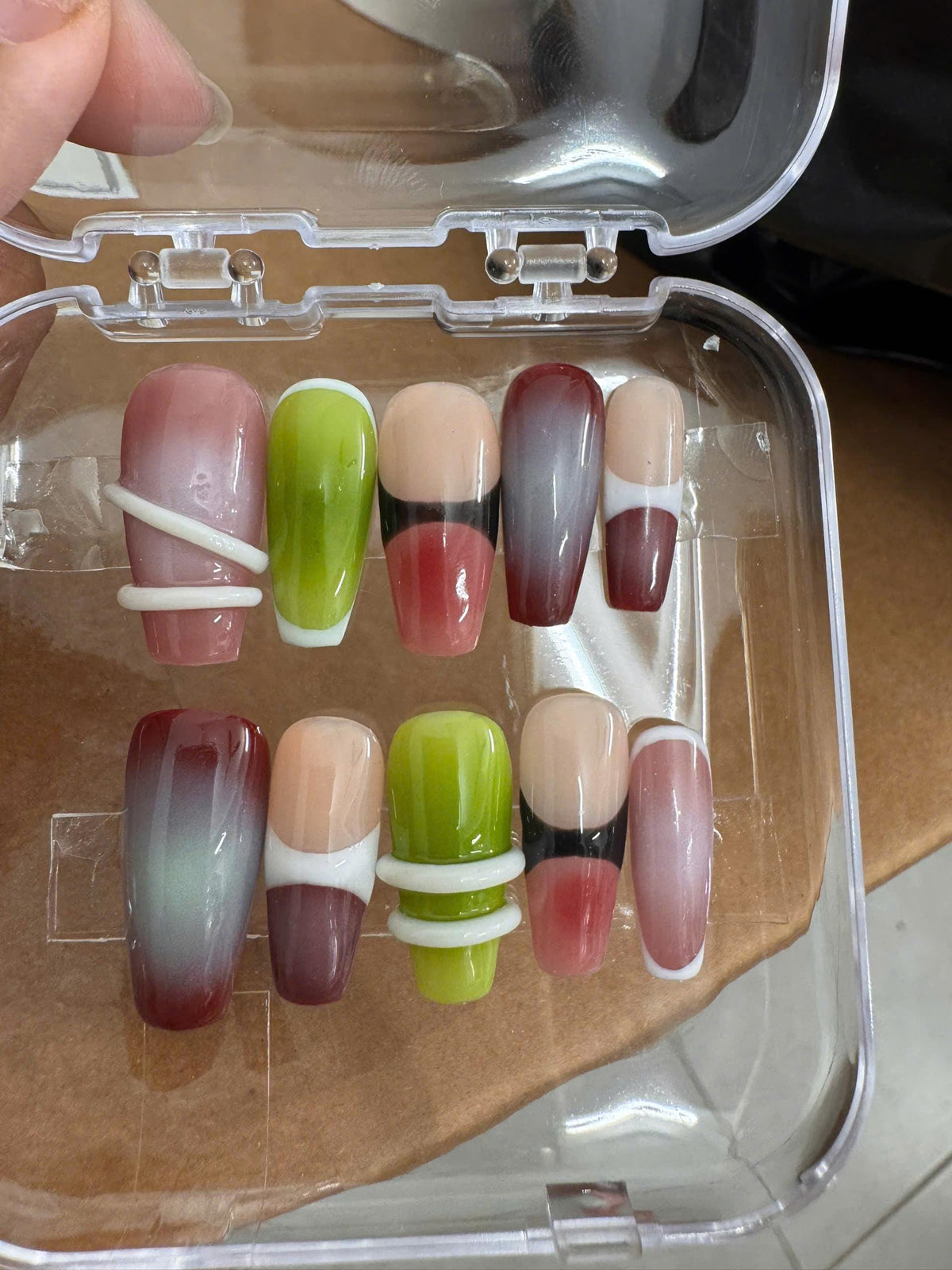 Olive, Wine, and Blush Abstract Ombre Press On Nails