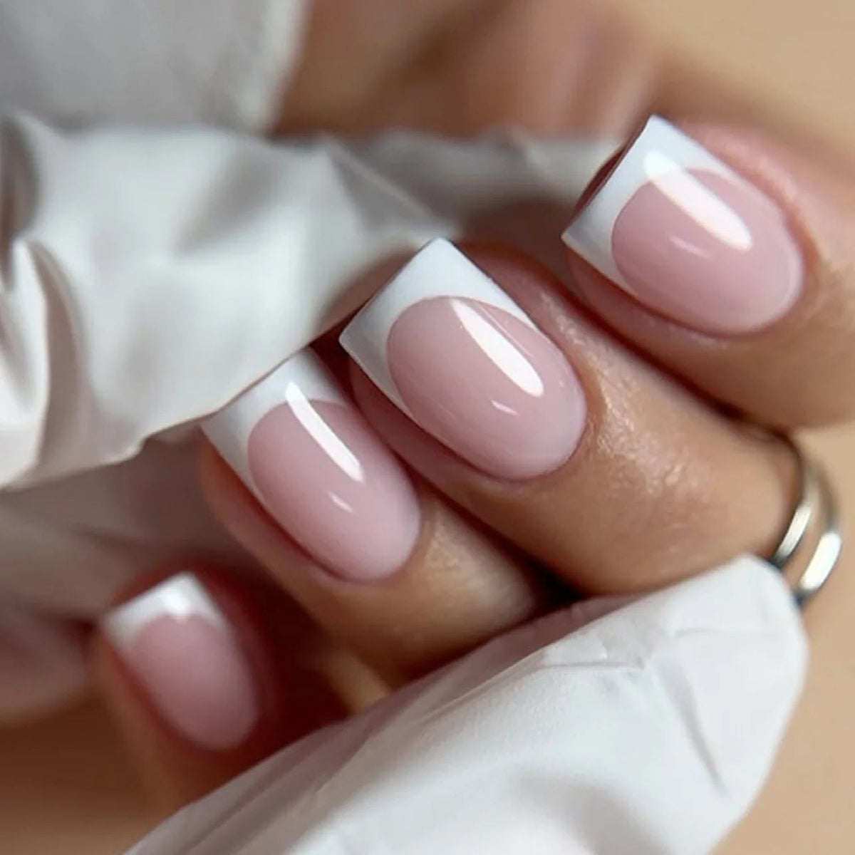 Pale Pink and White French Tip Nail Set