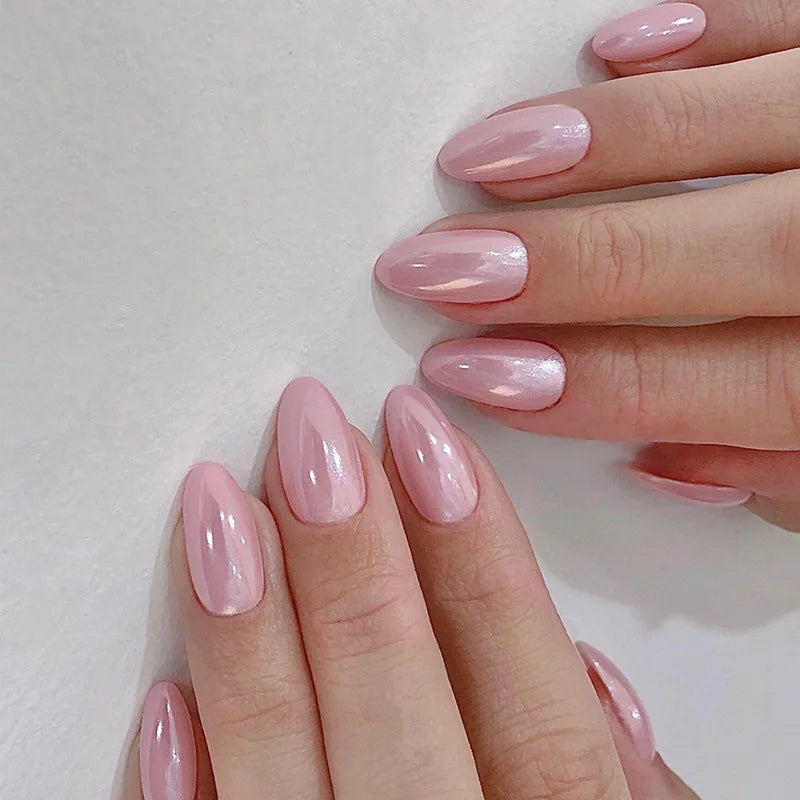 Pale Pink Pearl Cat Eye Press On Nails