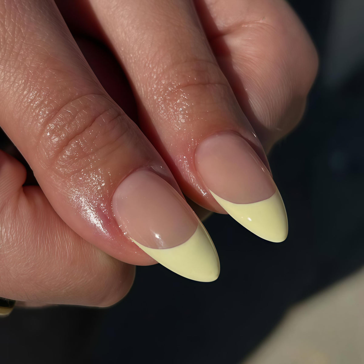 Pale Yellow French Tip Nails with Raised Ladybugs, Green Vines, and White Flowers