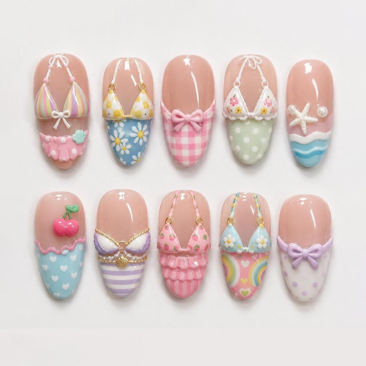 Pastel 3D Bikini Summer Beach Press-On Nails