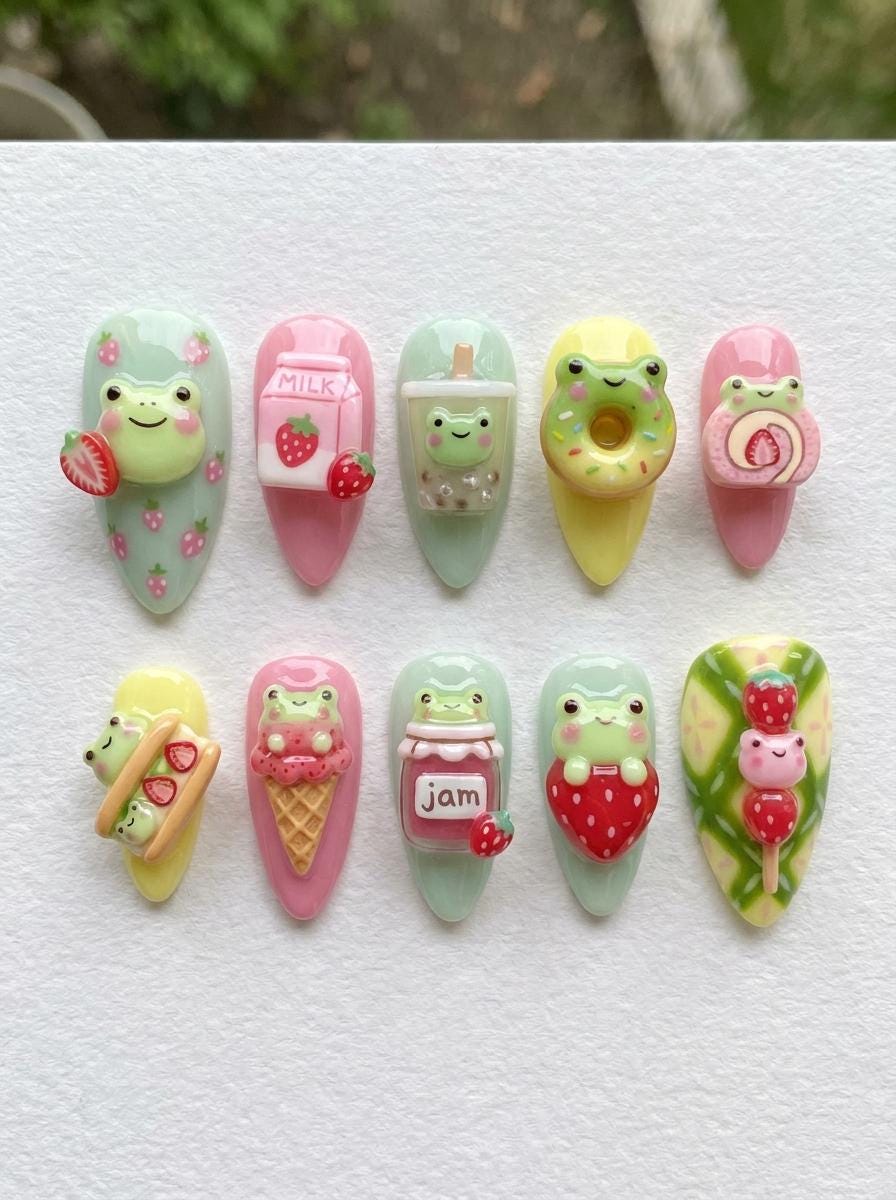 Pastel Frog and Dessert Nail Set