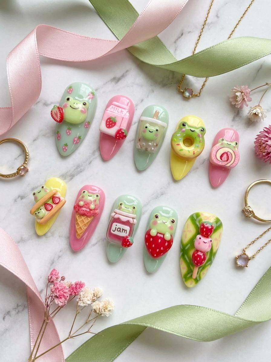 Pastel Frog and Dessert Nail Set