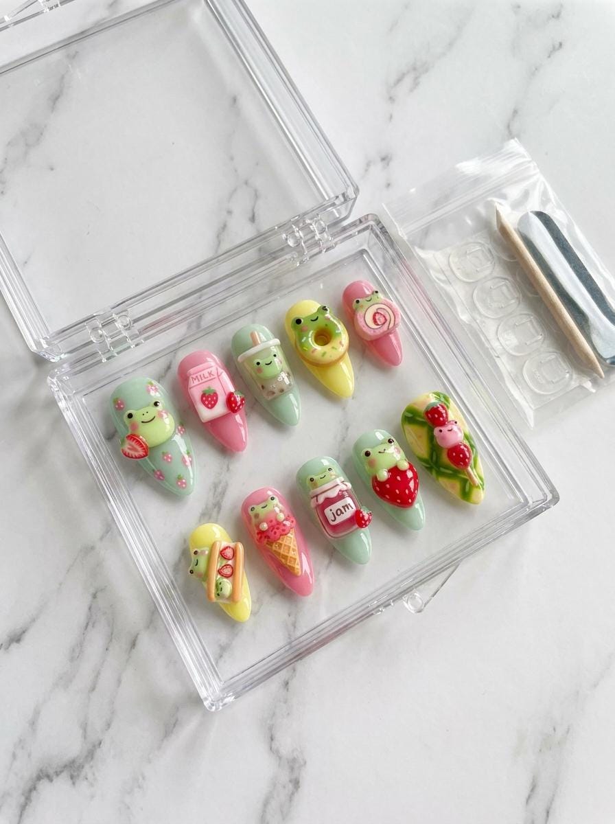 Pastel Frog and Dessert Nail Set