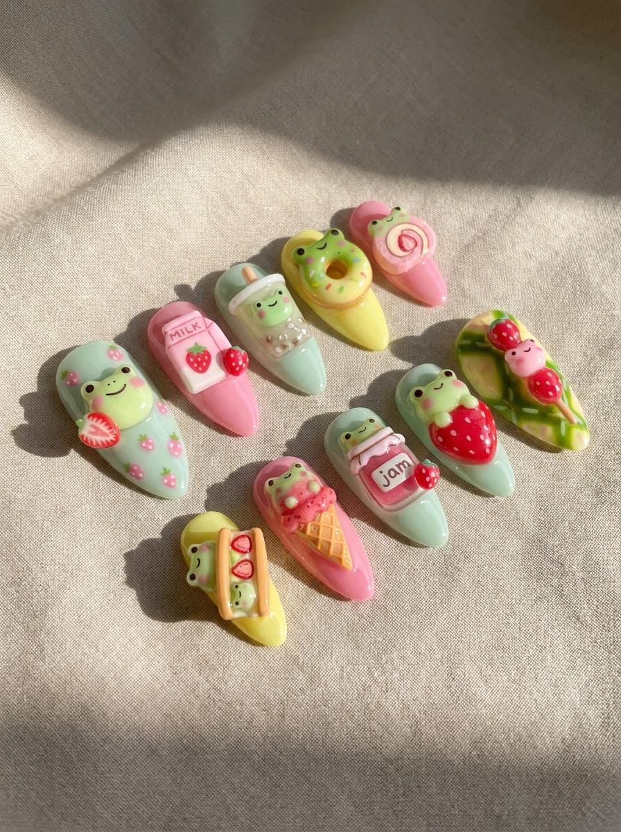 Pastel Frog and Dessert Nail Set