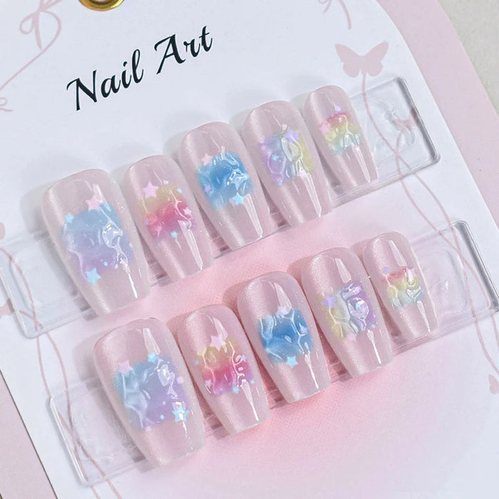 Pastel Iridescent Star and Flower Press On Nail Set
