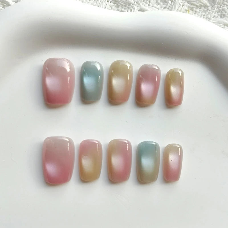 Pastel Multicolor Cat Eye Press-On Nails