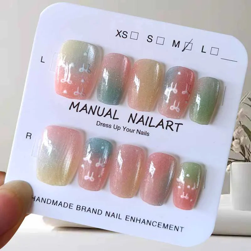 Pastel Multicolor Shimmer Nails With Delicate White Accents