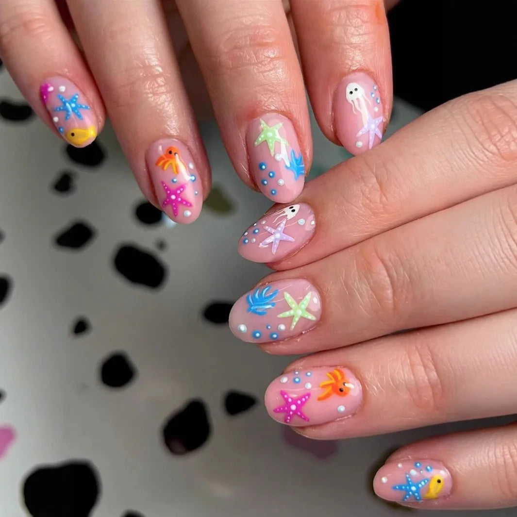 Pastel Ocean Starfish and Sea Creature Nail Set