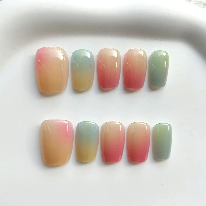 Pastel Rainbow Cat Eye Press-On Nail Set