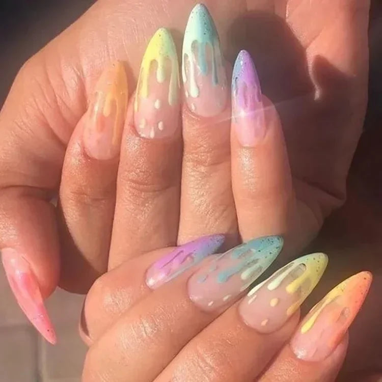 Pastel Rainbow Drip Tip Press On Nails