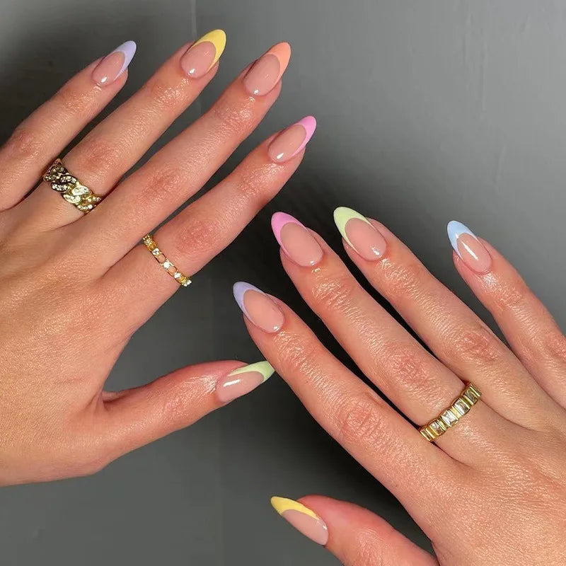 Pastel Rainbow French Tip Press On Nails