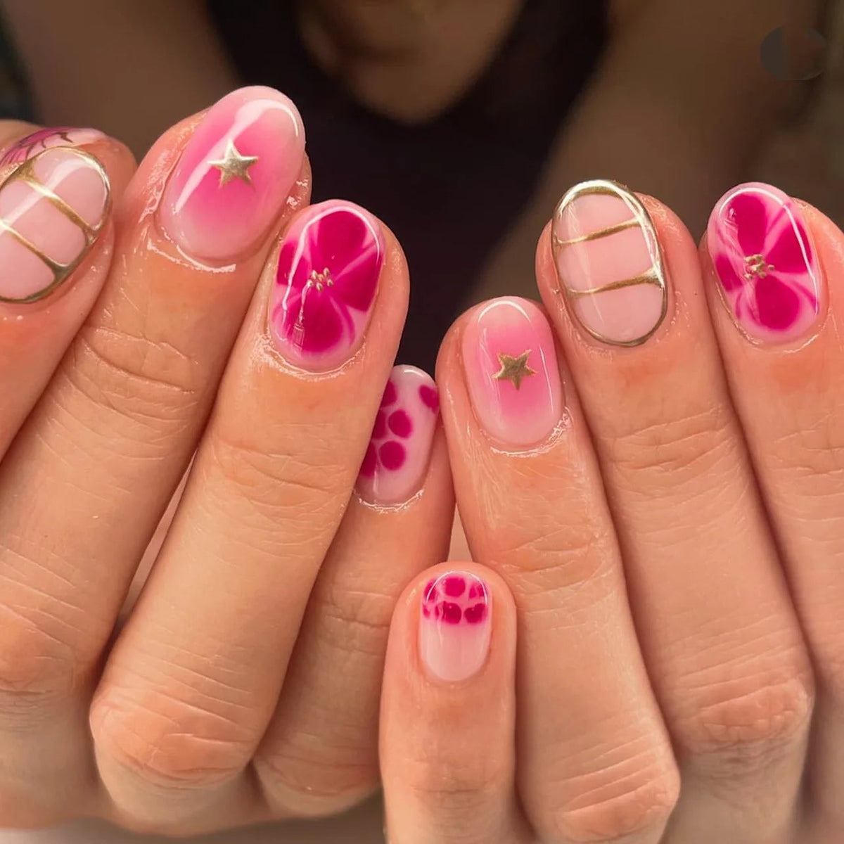 Pink and Magenta Flower Star Geometric Press-On Nails
