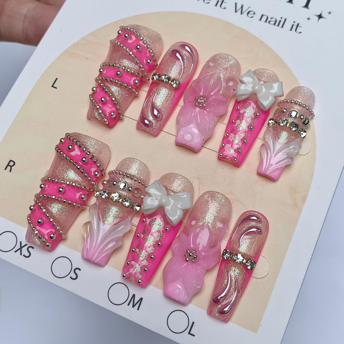 Pink Coquette Y2K Mermaid Chrome Nails with 3D Bows, Shell Details and Rhinestones
