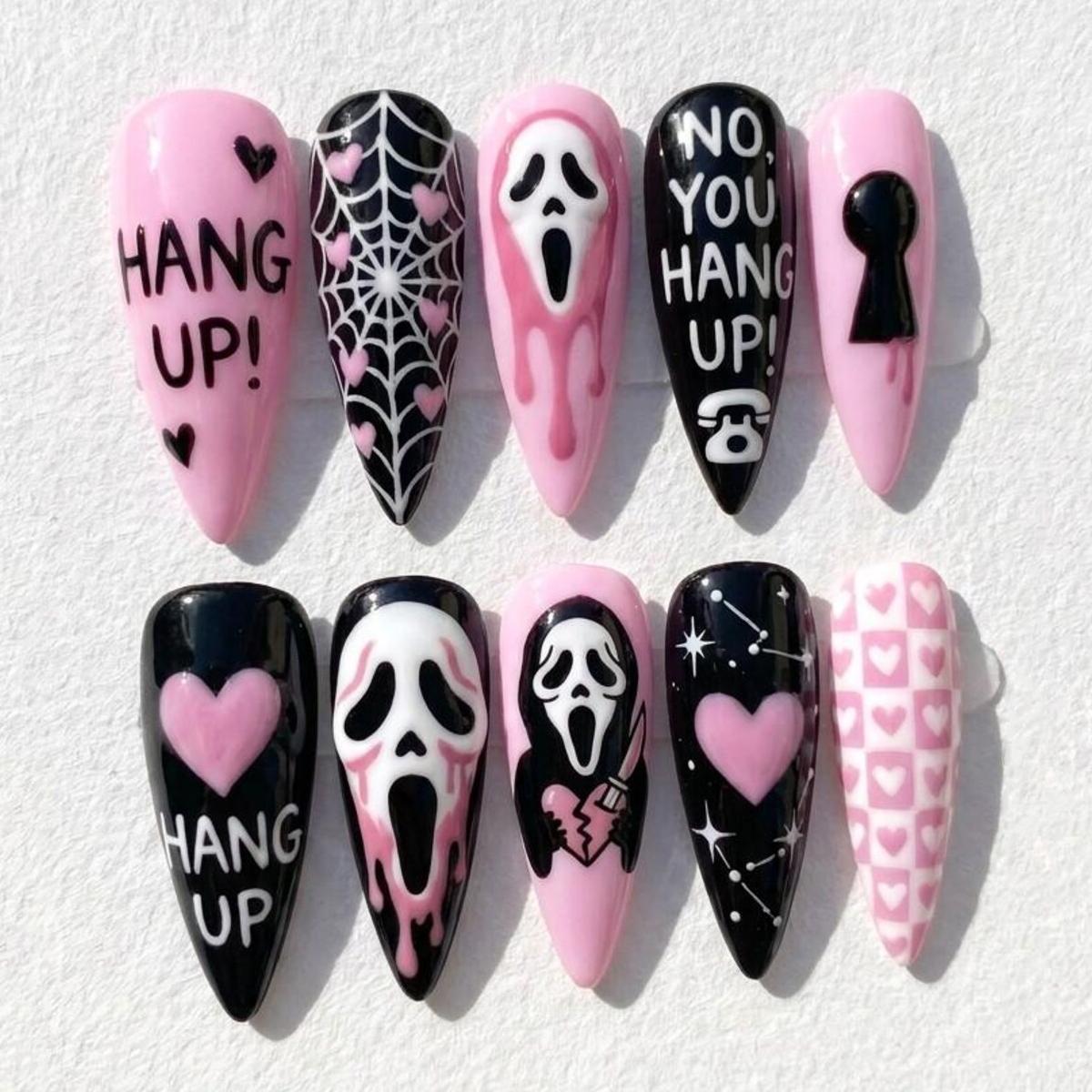 Pink Halloween Ghost, Heart, and Spiderweb Nail Set