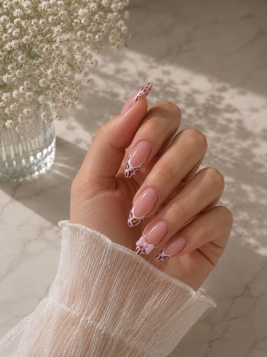 Pink Leopard Print French Tip Press On Nails