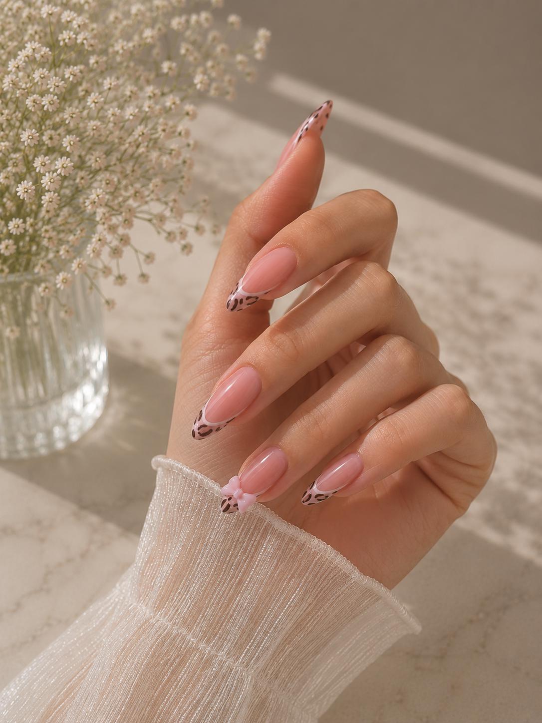 Pink Leopard Print French Tip Press On Nails