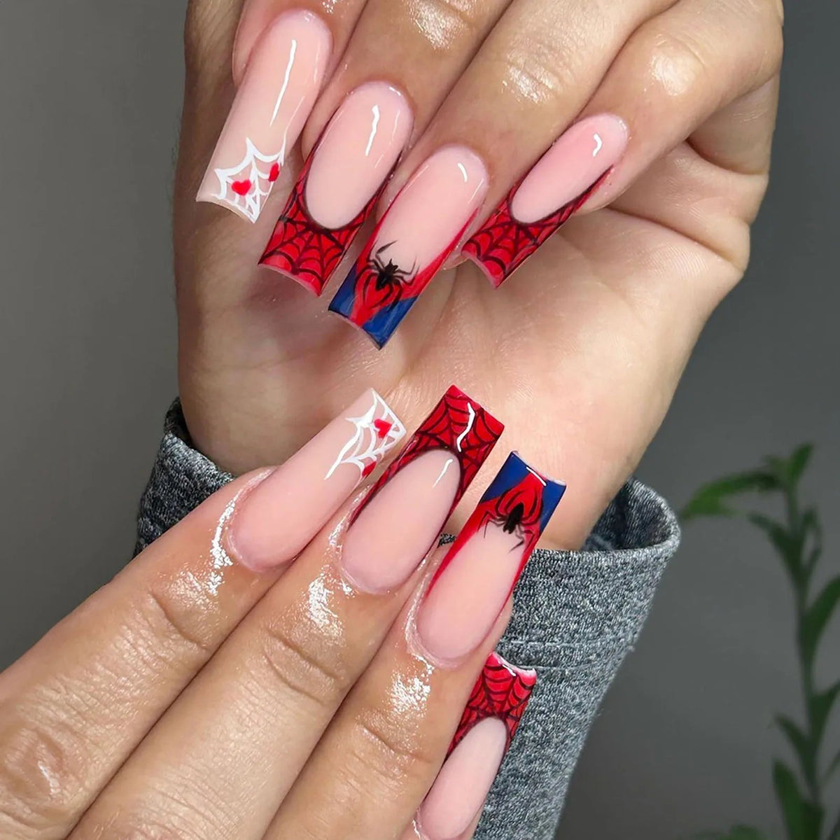 Pink Spiderweb and Spider Halloween Nail Set