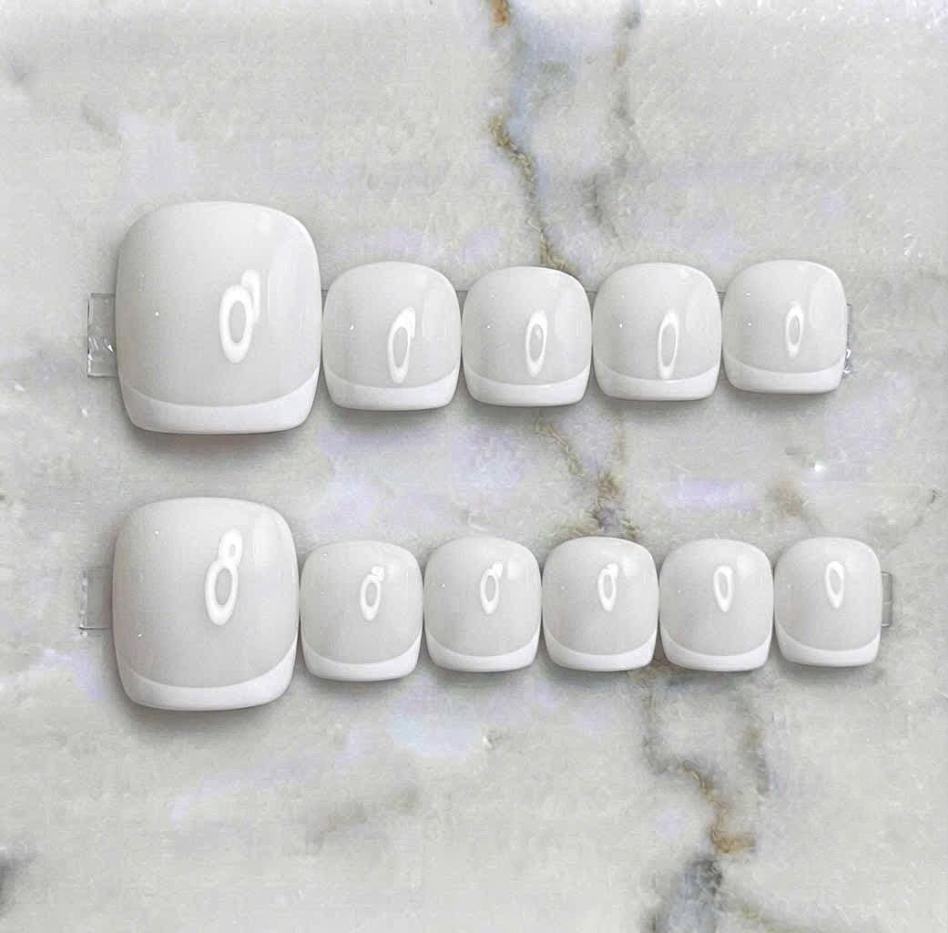 Pink, White, and Olive Green French Tip Press-On Toenail Sets