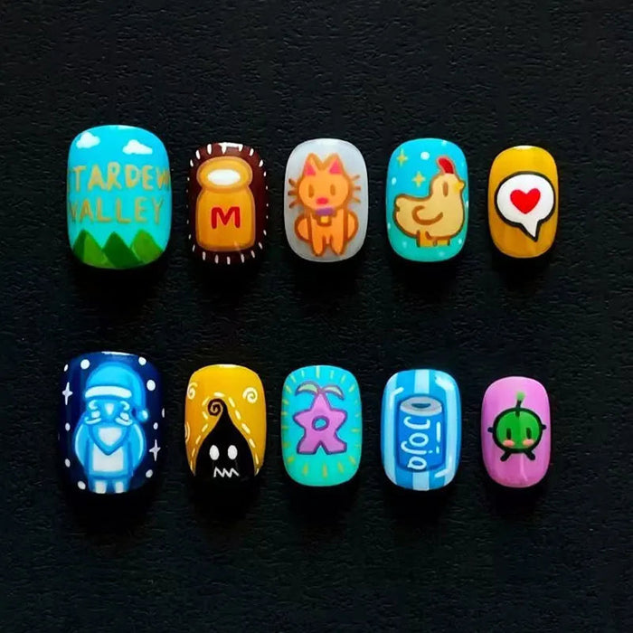 Pixel Farm Game Doodle Press On Nails