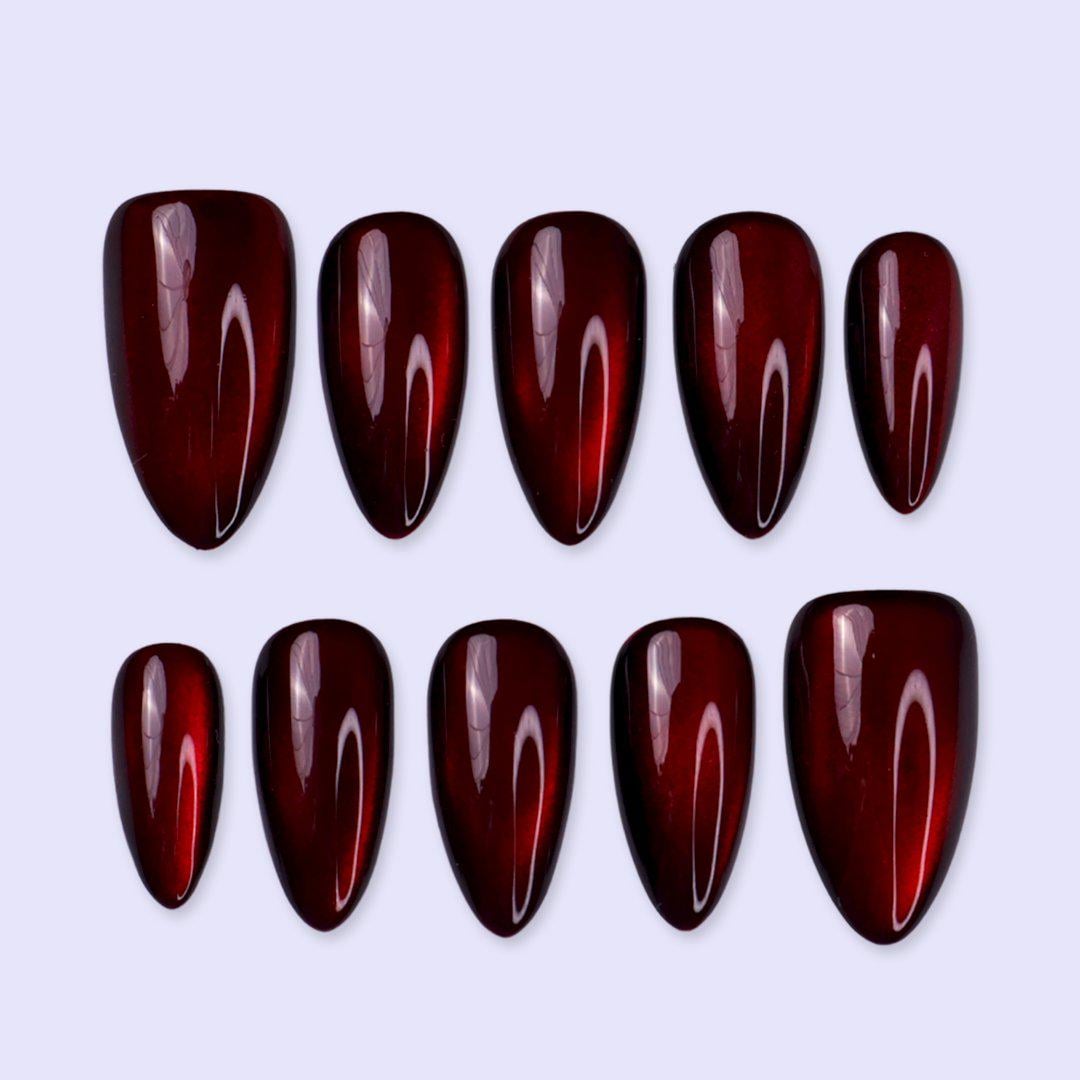 Deep Cherry Red Magnetic Cat-Eye Nail Set