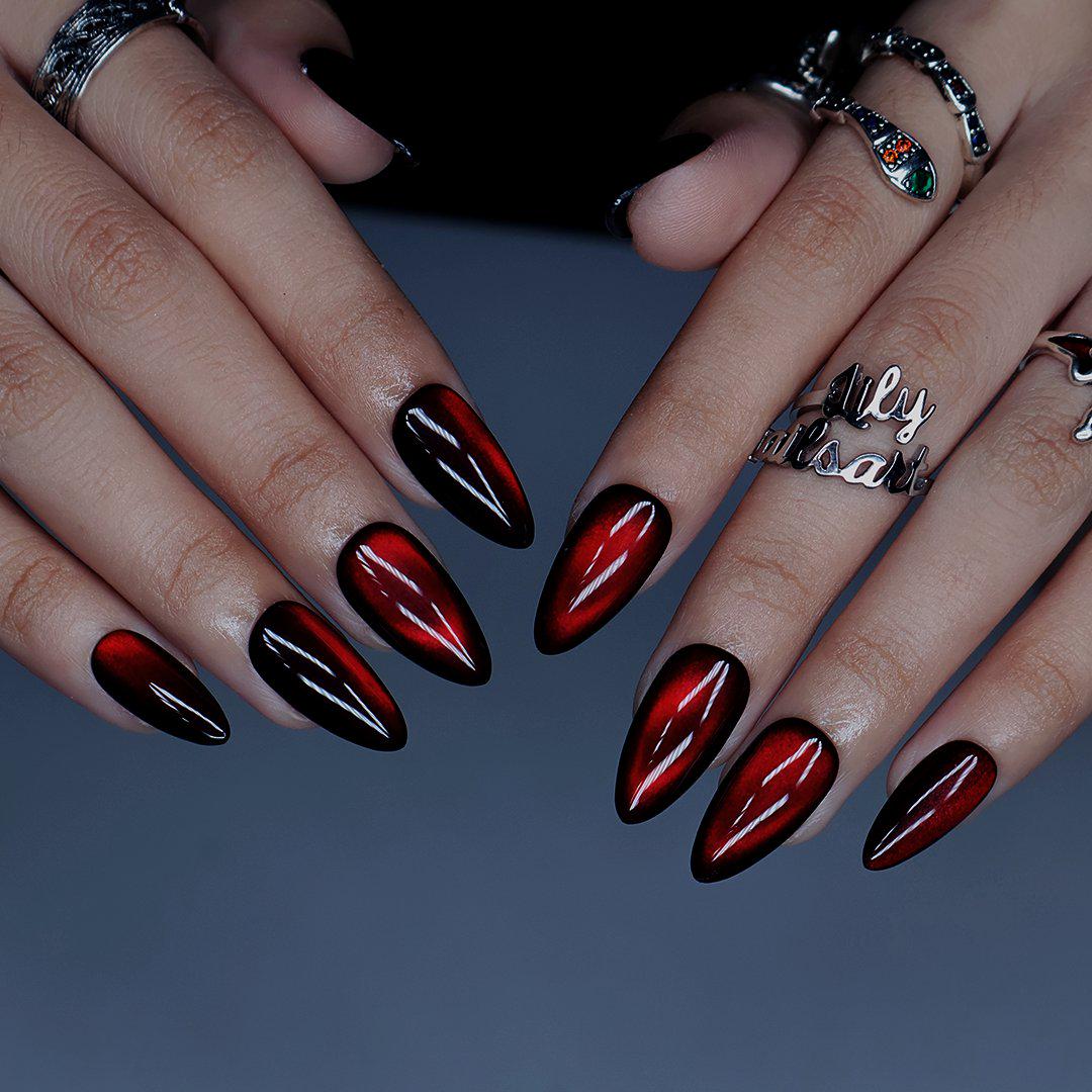 Deep Cherry Red Magnetic Cat-Eye Nail Set