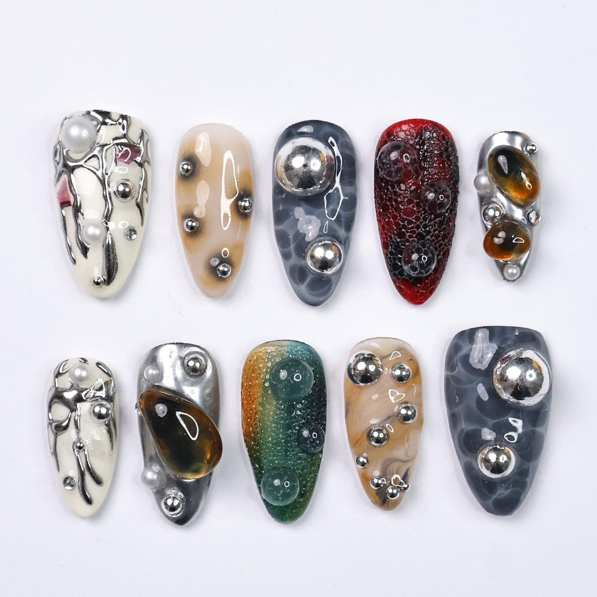 Galactic Gaze 3D Chrome and Cabochon Press On Nails