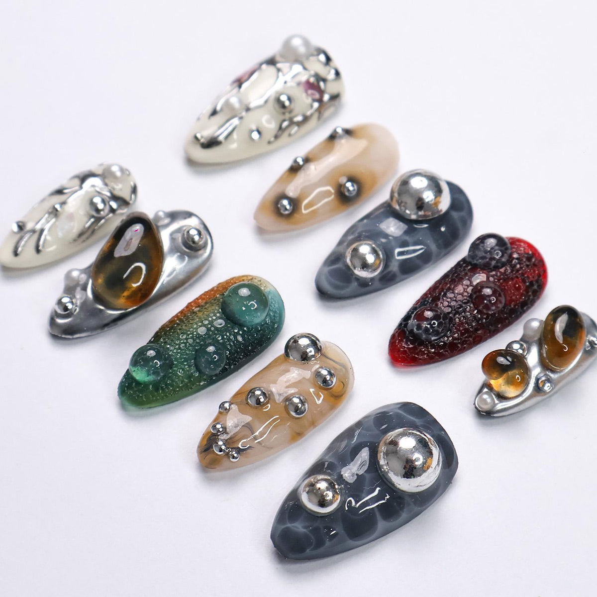 Galactic Gaze 3D Chrome and Cabochon Press On Nails