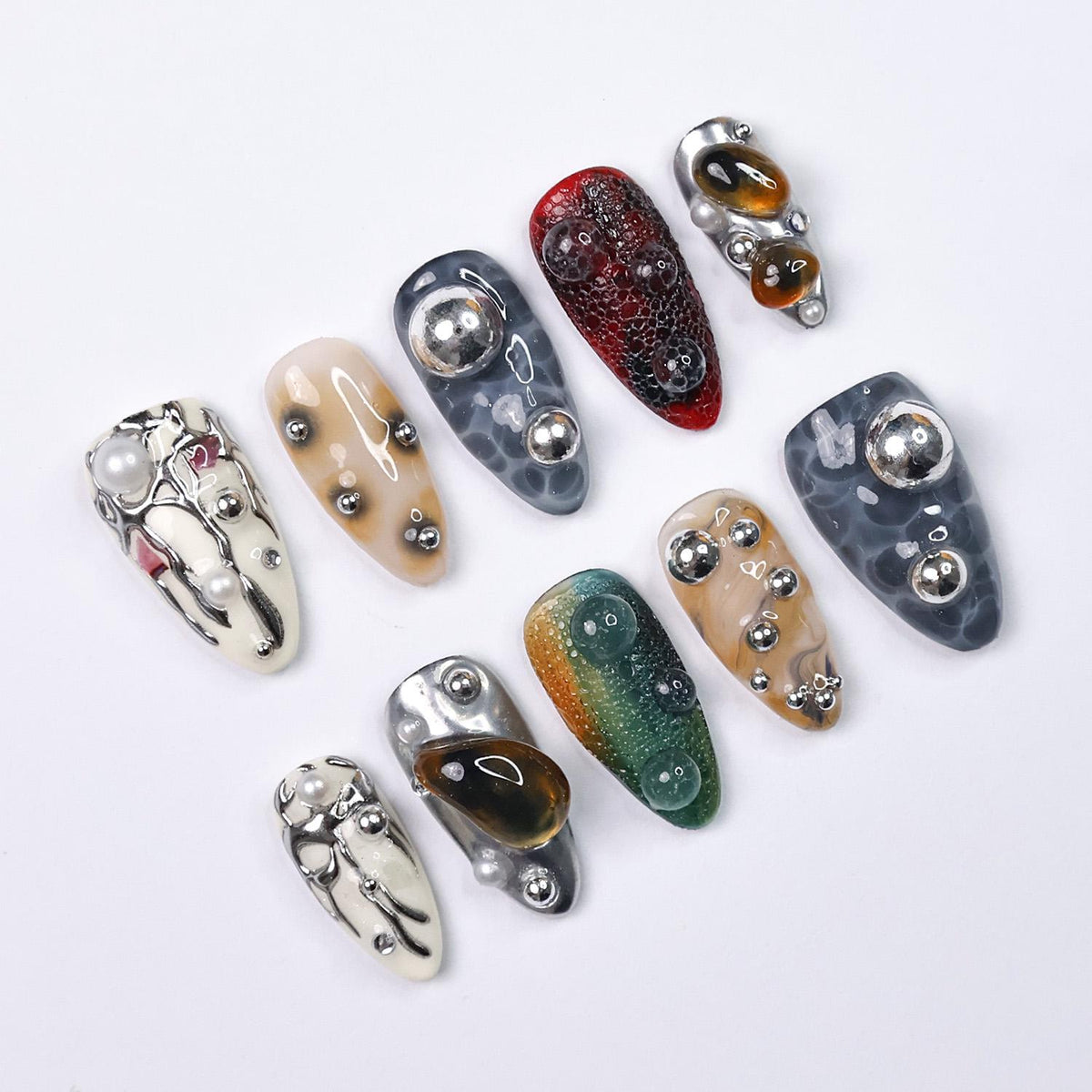 Galactic Gaze 3D Chrome and Cabochon Press On Nails