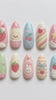 Pastel Strawberry Bunny Press On Nails With 3D Fruit, Bows and Whipped Cream