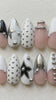 Y2K Silver Chrome Black Star Nails with Studs, Bands and French Tips