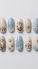 Sea Otter Press On Nails With Blue Waves, Paw Prints and 3D Details