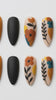 Matte Mustard Orange and Black Boho Floral Press On Nails