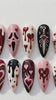 Cute Creepy Halloween Press-On Nails With Hearts, Skull and Dripping Details