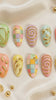 Pastel Checkerboard Press-On Nails With Raised Gold Swirls, Summer Nail Set
