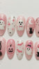 Pink Halloween Press On Nails With Ghosts, Bats, Cats and Spider Webs
