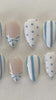 Blue and White Porcelain Floral Stripe Press-On Nail Set