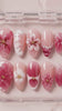 Blush Pink and Magenta 3D Flower Press-On Nails with Pearls and Gold Beads