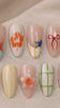 Pastel Stripe Summer Nails With Flowers, Starfish, Bow and Strawberry