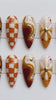 Retro 70s Fall Daisy and Checkerboard Press On Nails in Mustard, Burgundy & Orange