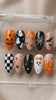 Cute Halloween Press On Nails With Ghosts, Pumpkins, Bats, and Checkerboard
