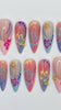 Translucent Tropical Hibiscus Press On Nails With Gold Star Charms