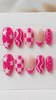 Hot Pink Y2K Press-On Nails with Stars, Checkerboard, and French Tips