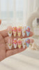 Tropical Hibiscus Press On Nails With Marbled Blue, Shells and Gold Starfish Details