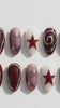 Burgundy and Mauve Celestial Star Nail Set With Silver Swirls