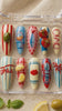 Playful Seaside Press On Nails With Citrus, Lobster, Stripes, and Polka Dots