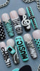 Teal Retro Music Player Press On Nails With Zebra Stripes and 3D Details
