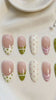 Nude Pink and Olive Green Polka Dot Press-On Nails with Summer Striped Details