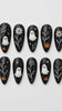 Black Halloween Press On Nails with White Ghosts, Daisies and Orange Pumpkins